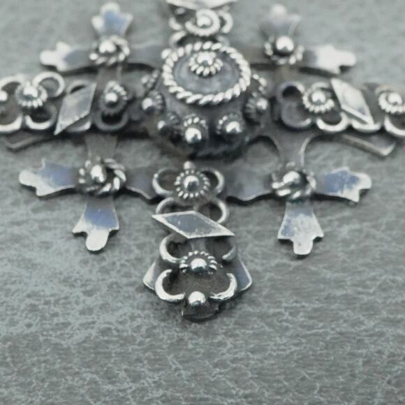 Vintage Jerusalem 925 Sterling Silver Crusader Cross Pendant Taxco Made Mexico - Picture 2 of 9